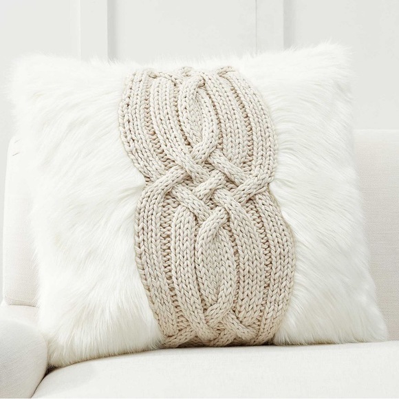 Pottery Barn Other - Two Pottery Barn Faux Fur Cable Knit Pillow Covers NWT